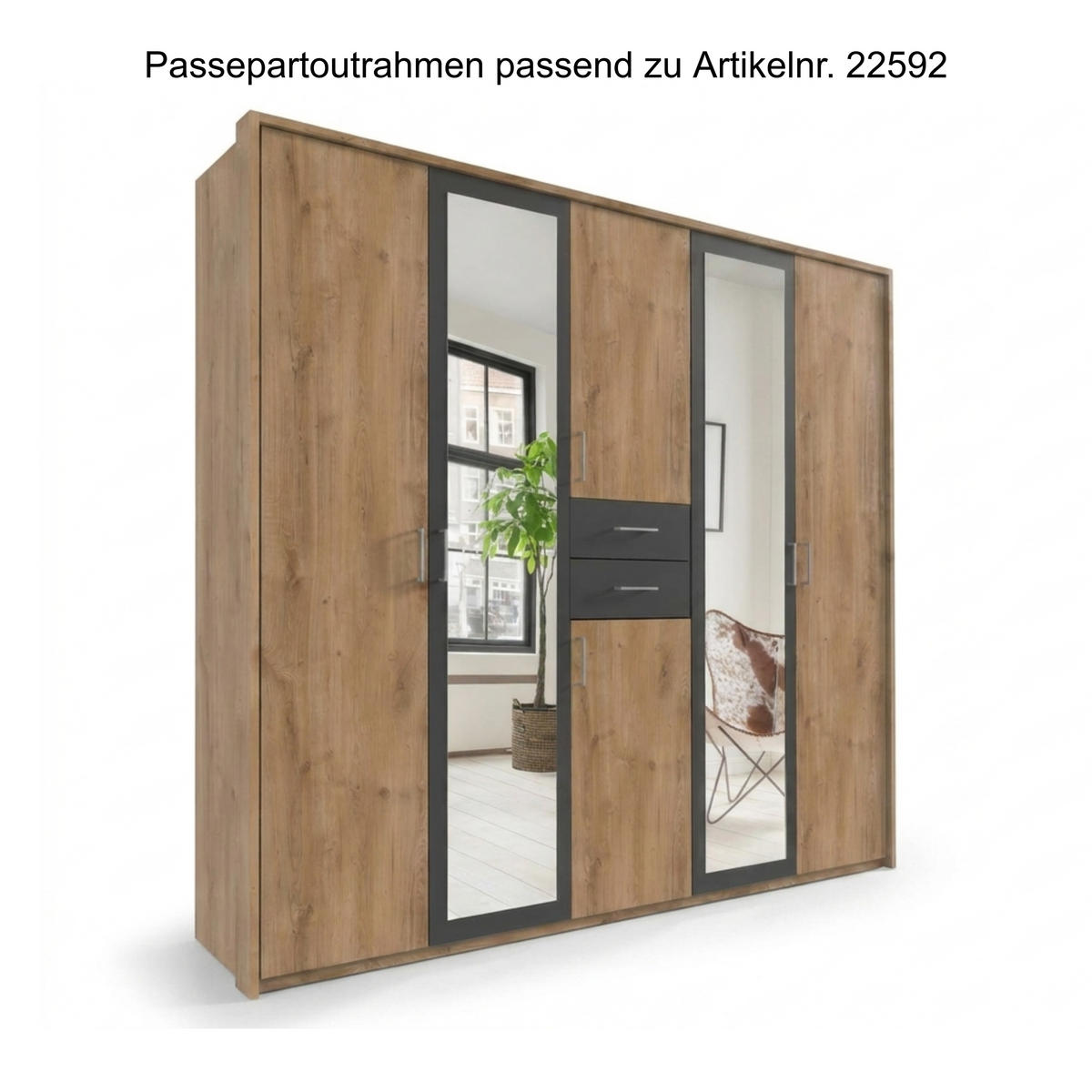 PASSEPARTOUTRAHMEN zum Kleiderschrank 22592, B228/H211/T58 cm, Abschlussrahmen in Eiche Dekor / 22592-01 - Eichefarben, Holzwerkstoff (228/211/12cm) - luma-home