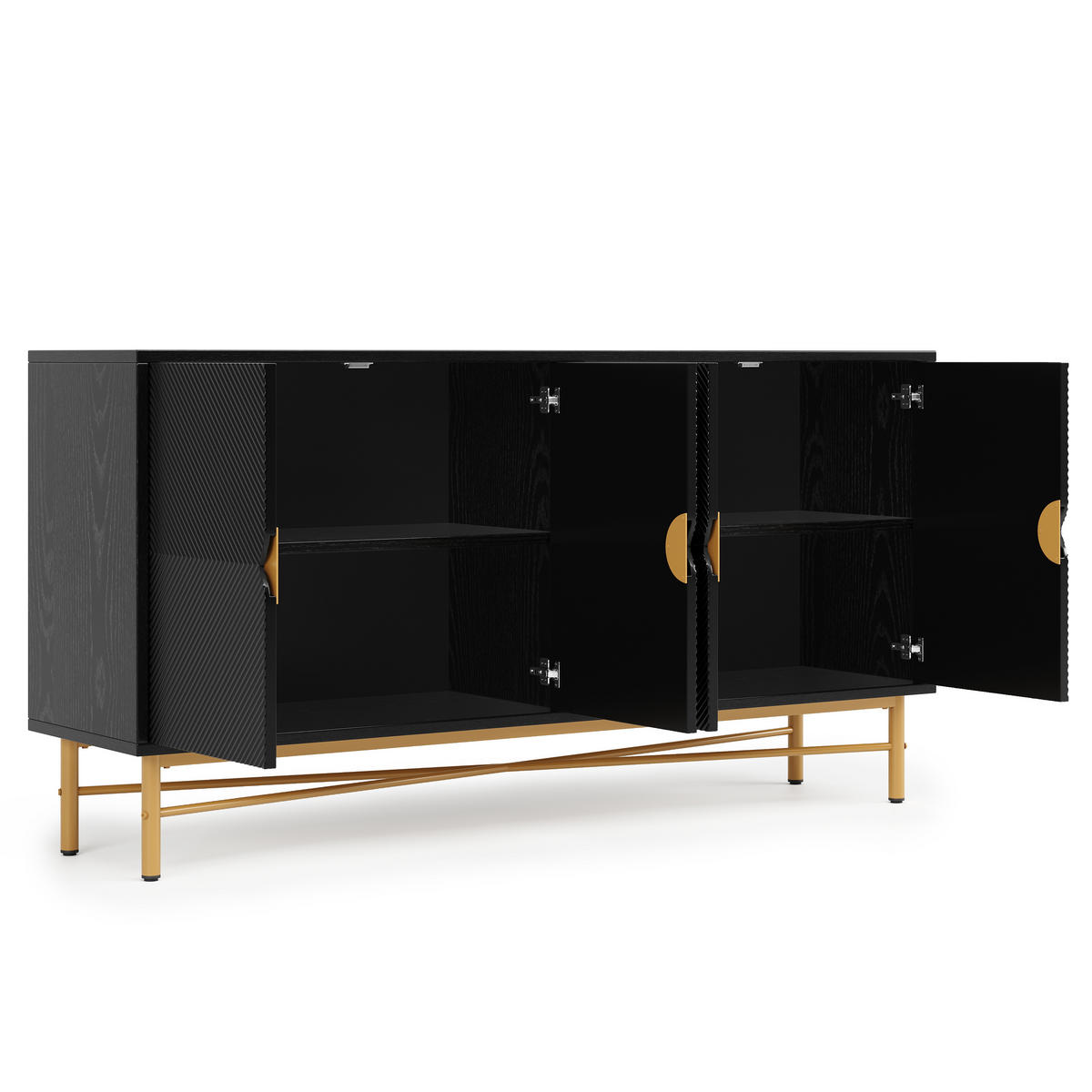 SIDEBOARD Schwarz 4 Türen Gold Griffe Hochglanz 160x40x82cm - Schwarz, Holzwerkstoff (40/82/160cm) - FLIEKS
