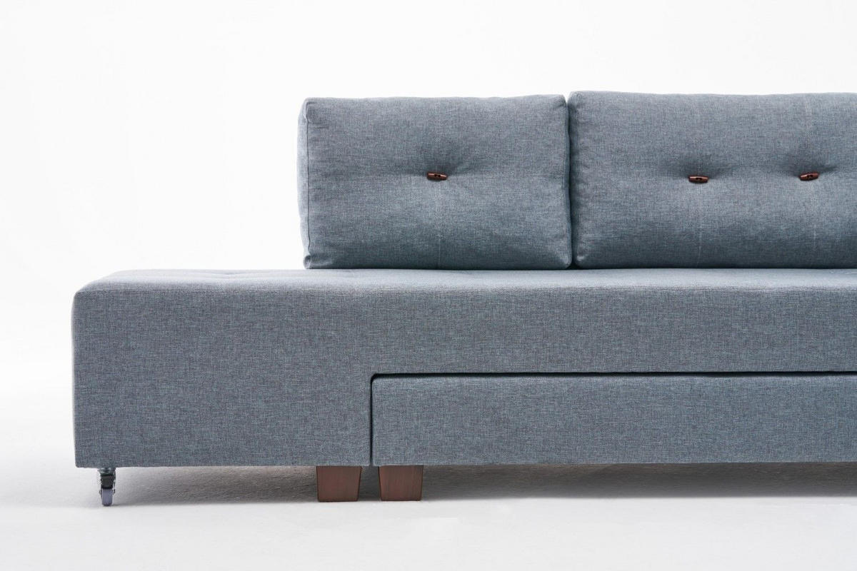 ECKSOFA mit rollbarer Schlaffunktion - Blau/Walnussfarben, Holzwerkstoff/Kunststoff (206/280cm) - myHomelando