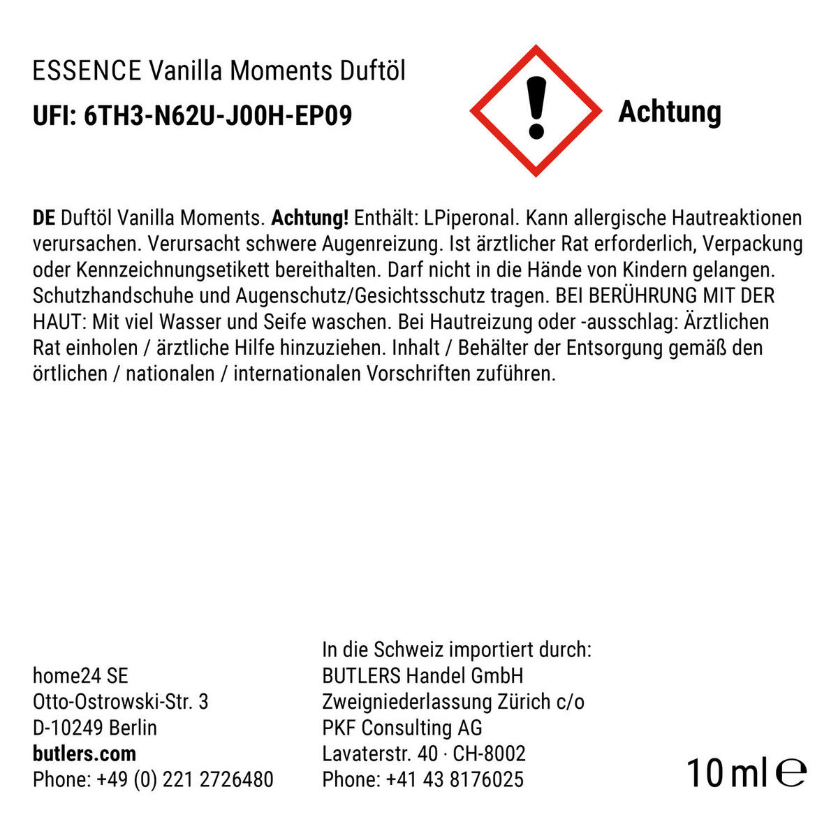 DUFTÖL Essence Vanilla Moments 10ml - Braun, Glas (2.4/7/2.4cm) - Butlers
