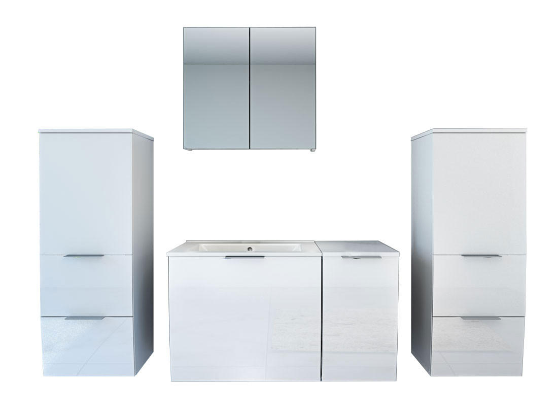 BADMÖBEL Set Gently 1 V3 Weiß MDF Waschtisch 90cm mit 5W LED-Strahler / Energiebox - Weiß, Glas/Kunststoff (46/52/90cm) - AcquaVapore by Sandra Jentho