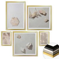 WANDBILDER 5er Set - 50x50 cm & 20x30 cm & 40x60 cm Goldrahmen - Dezente Boho-Naturtexturen - Goldfarben, Kunststoff (40/60cm) - ArtPrintCave