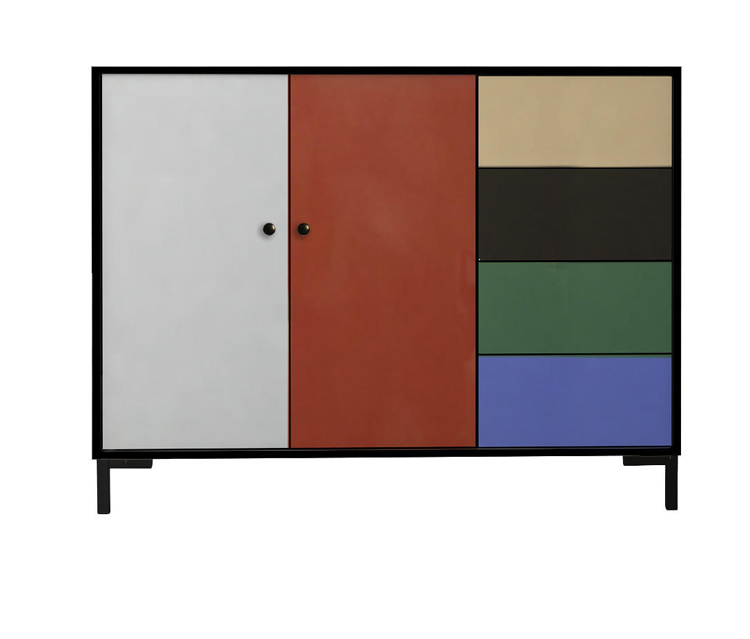 KOMMODE mit 2 Türen und 4 Schubladen aus MDF mit Walddruck WILMA - Multicolor, Holzwerkstoff (45/84/113cm) - RNT By Really Nice Things