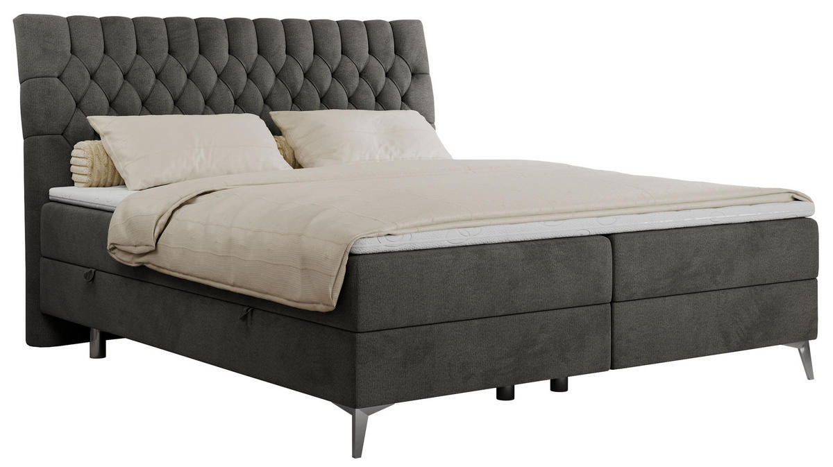 BOXBETT MILEN 180/200 Dunkelgrau Velvet - H3 - Dunkelgrau, Holz/Textil (180/200cm) - MKS
