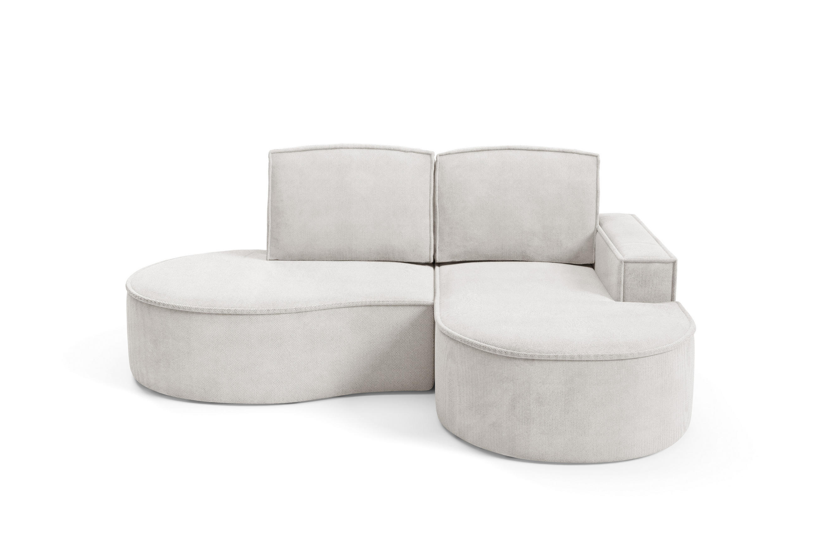 ECKSOFA MOLLY – Halbkreisförmig, Curio‑Bouclé, Lose Kissen, 210x157x88 cm, Rechts, Weiß - Creme, Holz/Textil (210/157cm) - DomoHome