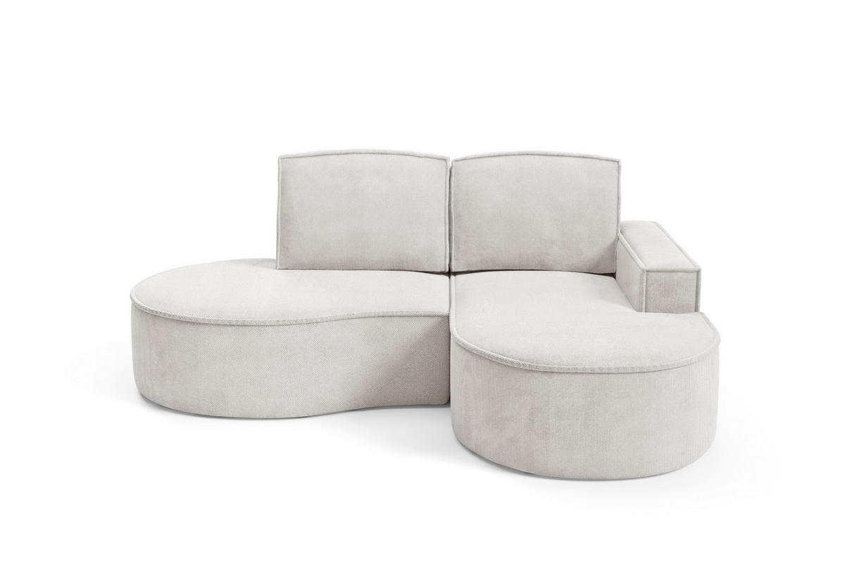 ECKSOFA MOLLY – Halbkreisförmig, Curio‑Bouclé, Lose Kissen, 210x157x88 cm, Rechts, Weiß - Creme, Holz/Textil (210/157cm) - DomoHome