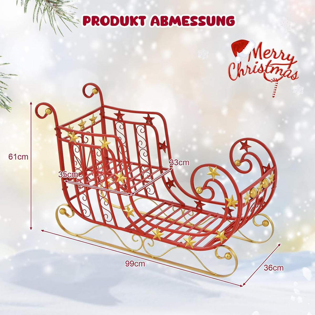 WEIHNACHTSSCHLITTEN Deko Multicolor - Multicolor, Metall (99/61/36cm) - COSTWAY