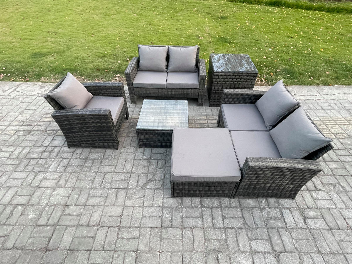 GARTENSOFA Hohe Rückenlehne Polyrattan Dunkelgrau 6-Sitzer - Dunkelgrau, Metall - Fimous