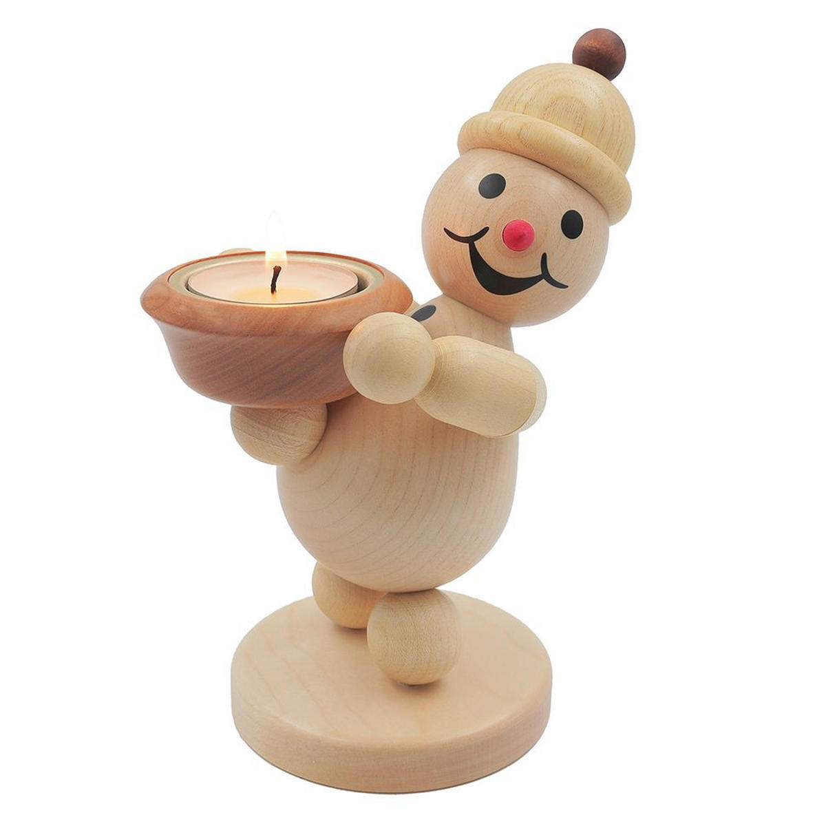 HOLZFIGUR Schneemann Junior Lichthalter rechts16 cm - Multicolor, Holz (10/1/0.1cm)