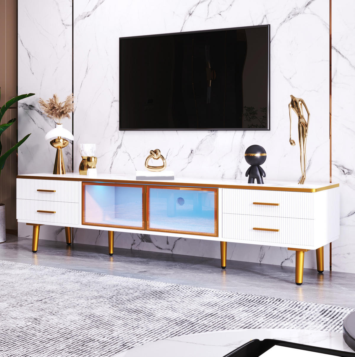 TV-ELEMENT mit 4 Schubladen und LED 170 x 37 x 47,5 cm Weiß - Weiß, Holzwerkstoff (37/47.5/170cm) - Beauniv