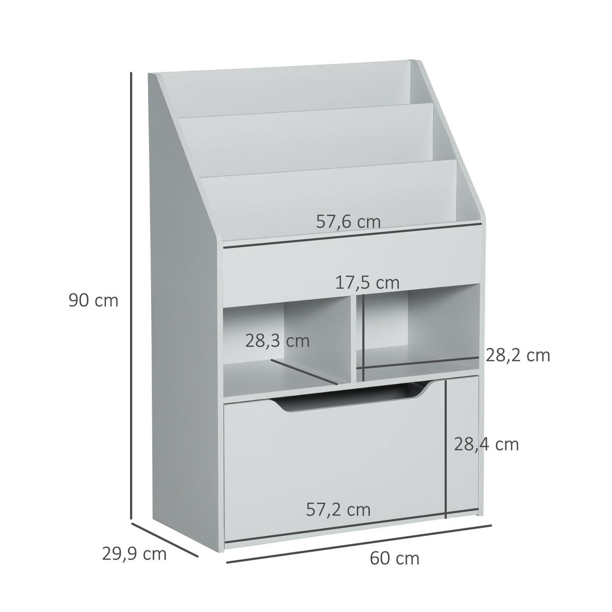 KINDERBÜCHERREGAL - Grau, Holzwerkstoff (29.9/90/60cm) - HOMCOM
