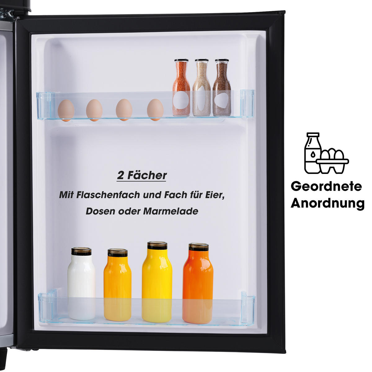 RETRO KÜHLSCHRANK 72L Doppeltür 21L Gefrier LED E Klasse - Schwarz, Kunststoff (45/91/46cm) - FLIEKS