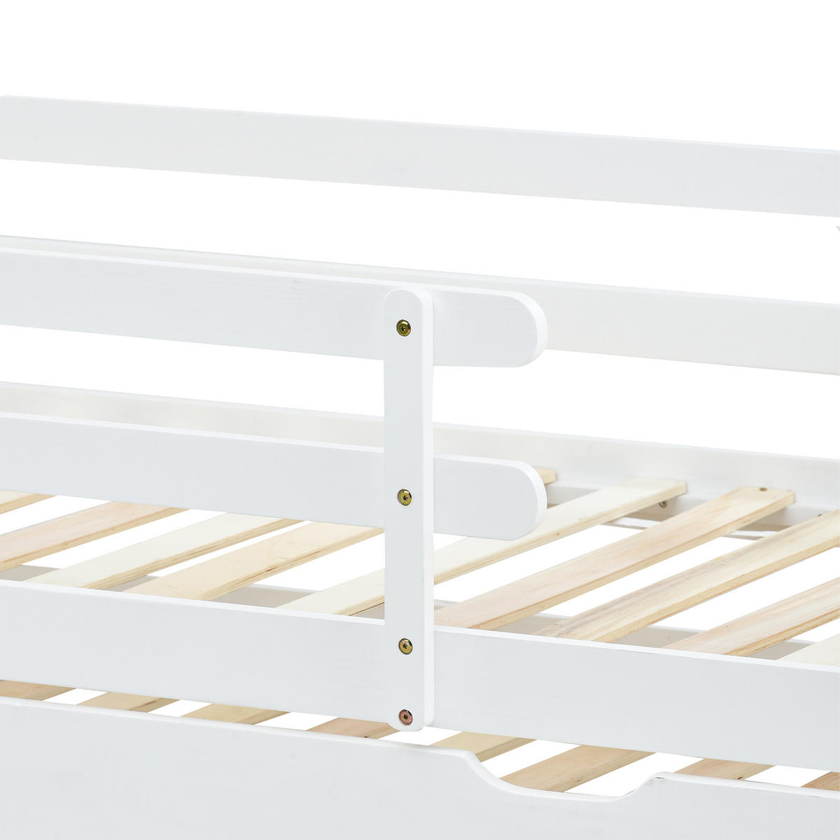 KINDERBETT aus Massivholz 90x200 cm in Weiß/Natur mit Ausziehbett - Weiß, Holz (90/200cm) - Modfu
