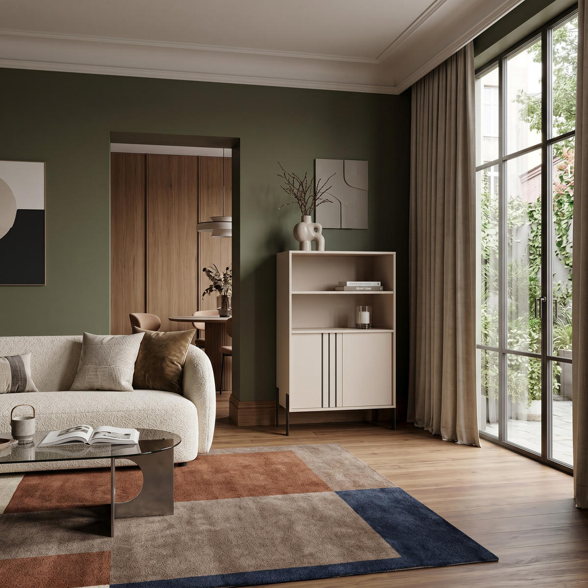 KOMMODE VALOZA 120/87/40cm mit 3 Schubladen 2 Türen Kaschmir - Kaschmir, Holzwerkstoff (120/87/40cm) - MASSENO