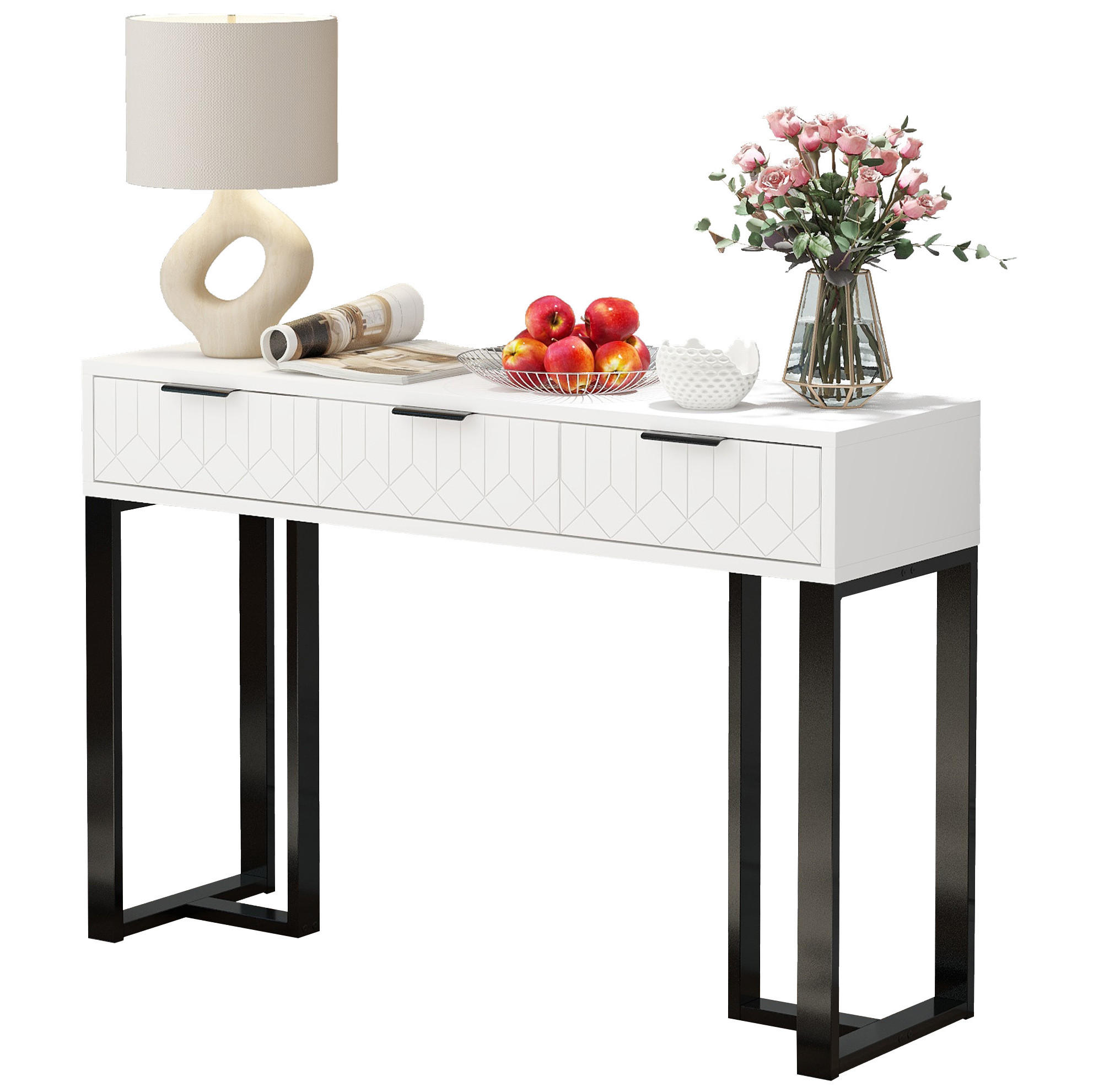 Modfu KONZOLOVÝ stolek z MDF 120x35x80 cm černo-bílý se zásuvkami a nastavitelnými nožkami