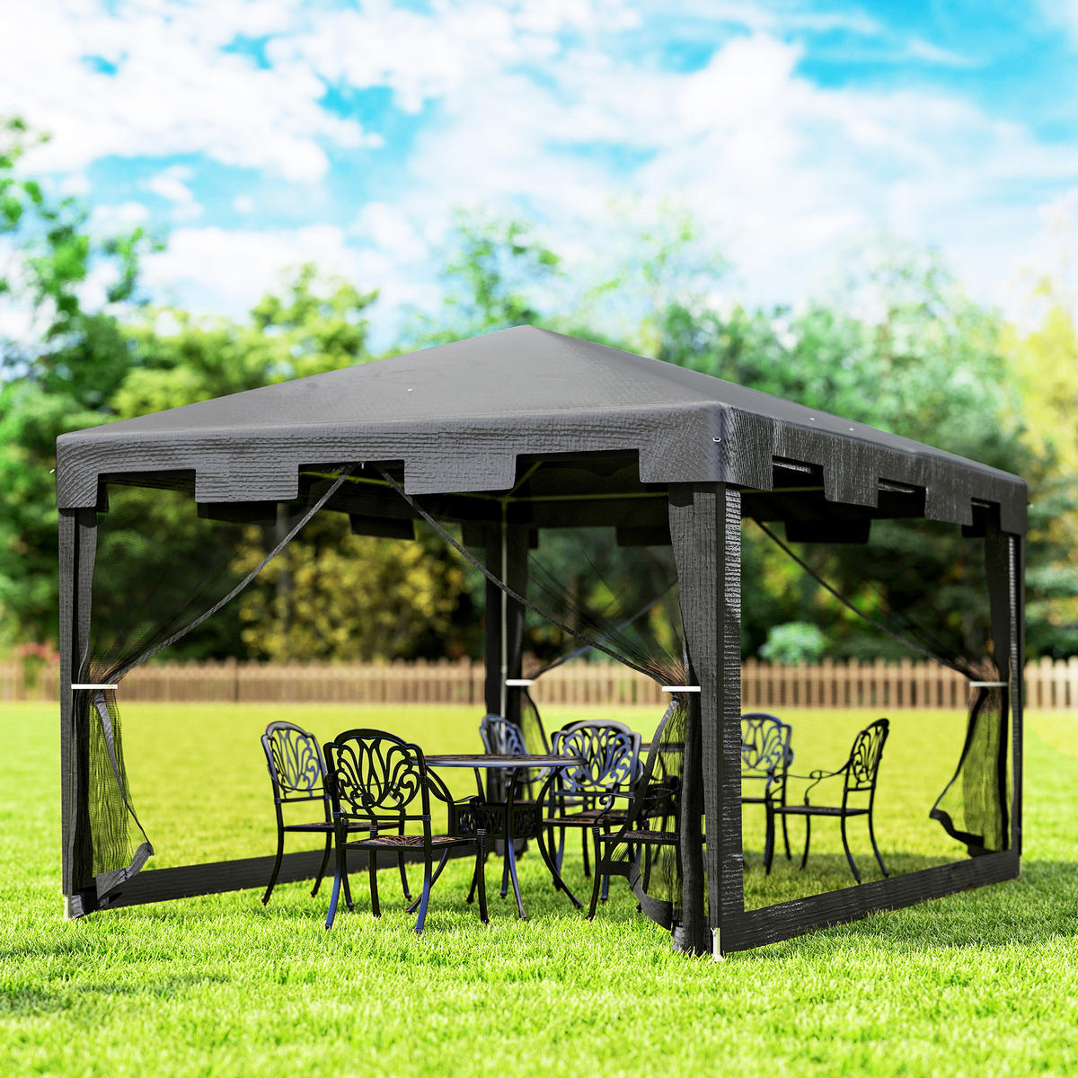 PAVILLON Gartenzelt 3 x3 m Pavillon, wetterbeständig, faltbar, 395cm x 295cm x 255 cm, Schwarz - Schwarz, Metall (395/255/295cm)