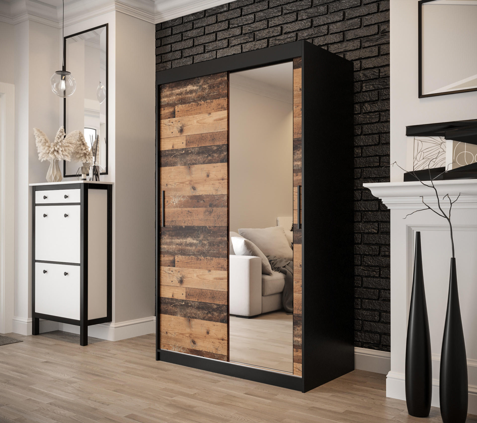 SCHWEBETÜRENSCHRANK 200/120/62 2-türig - Eichefarben/Schwarz, Holz/Kunststoff (120/200/62cm) - MÖBEL KRYSPOL