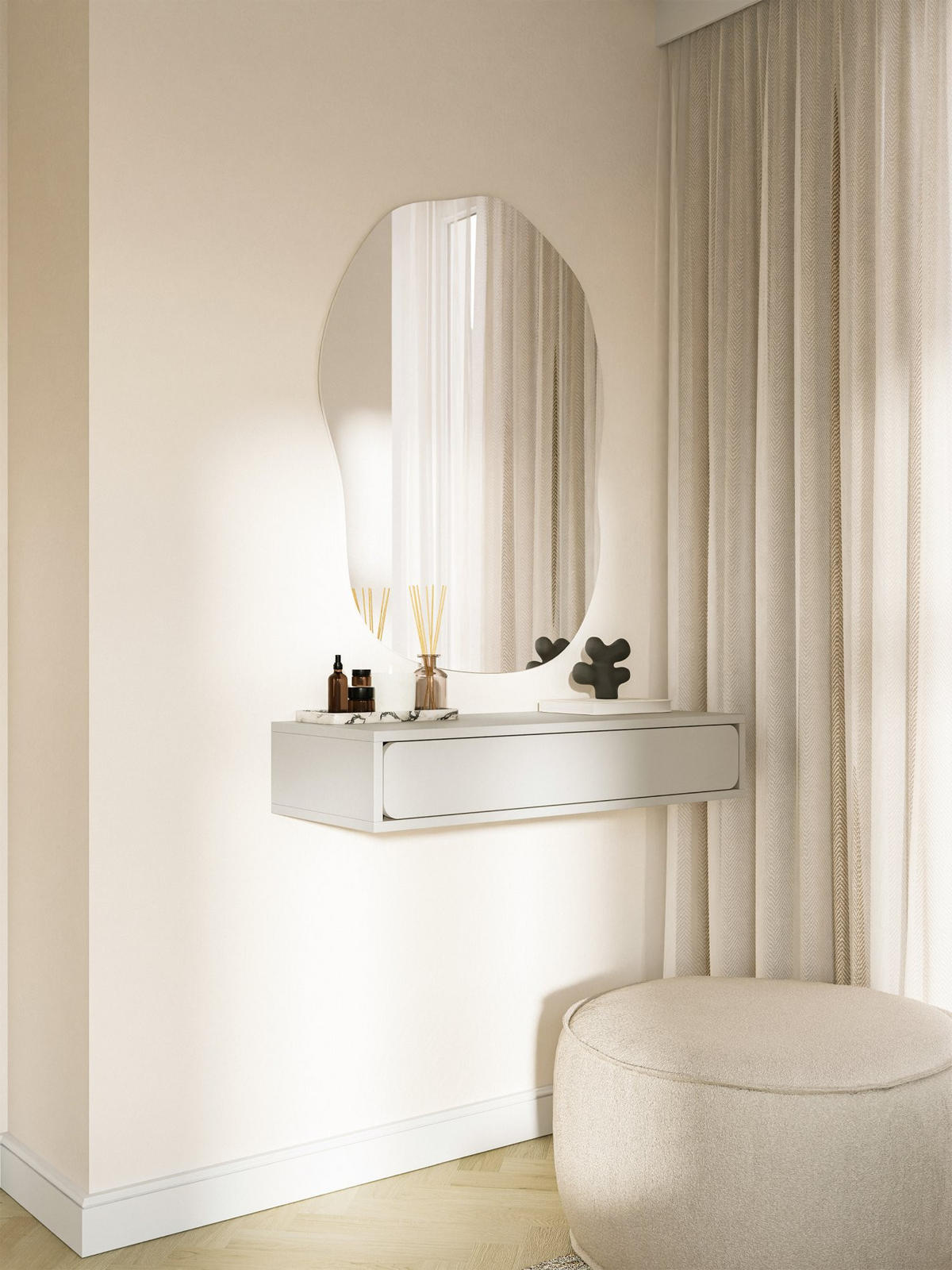 HÄNGEKONSOLE Wuwu Greige mit Schublade 90 cm - Taupe, Holzwerkstoff (90/17/35cm) - Selsey