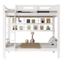 ETAGENBETT aus Kiefernholz und MDF 90x200 cm Weiß/Natur mit Regal, Fallschutz und 5-stufiger Leiter - Weiß, Holzwerkstoff (90/200cm) - IVMEU