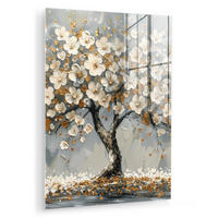 ACRYLGLASBILD Baum - Blumen - Weiß - Natur - Kunst 60x80 cm - Weiß, Glas (60/80cm) - MuchoWow