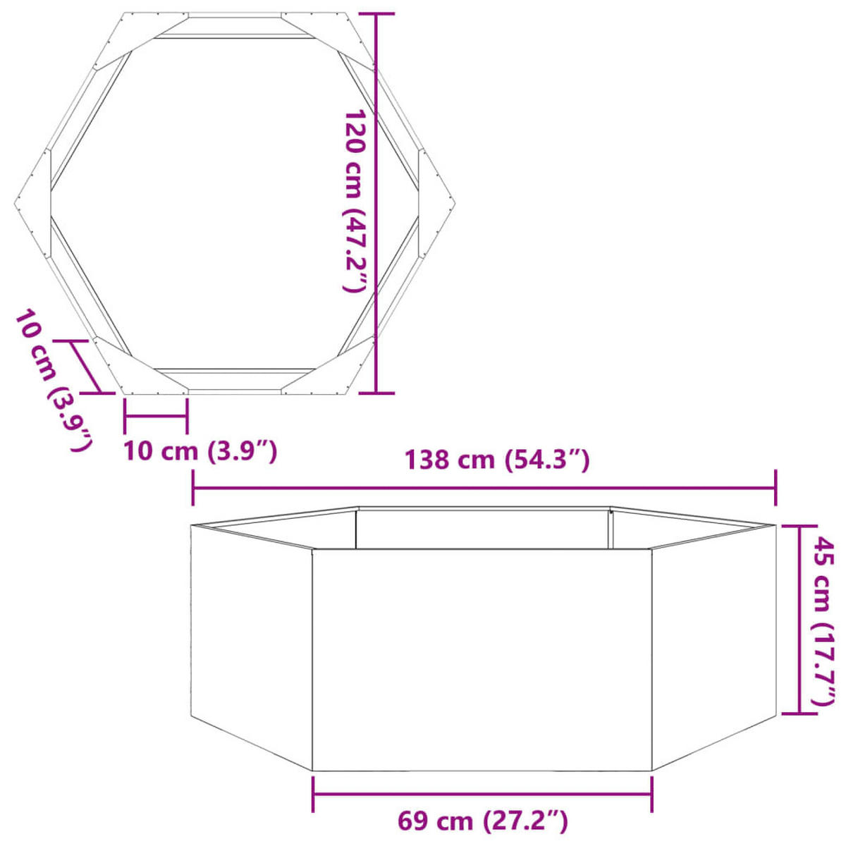 PFLANZKÜBEL Anthrazit Sechseckig 138/120/45 Stahl - Anthrazit, Metall (138/45/120cm) - vidaXL