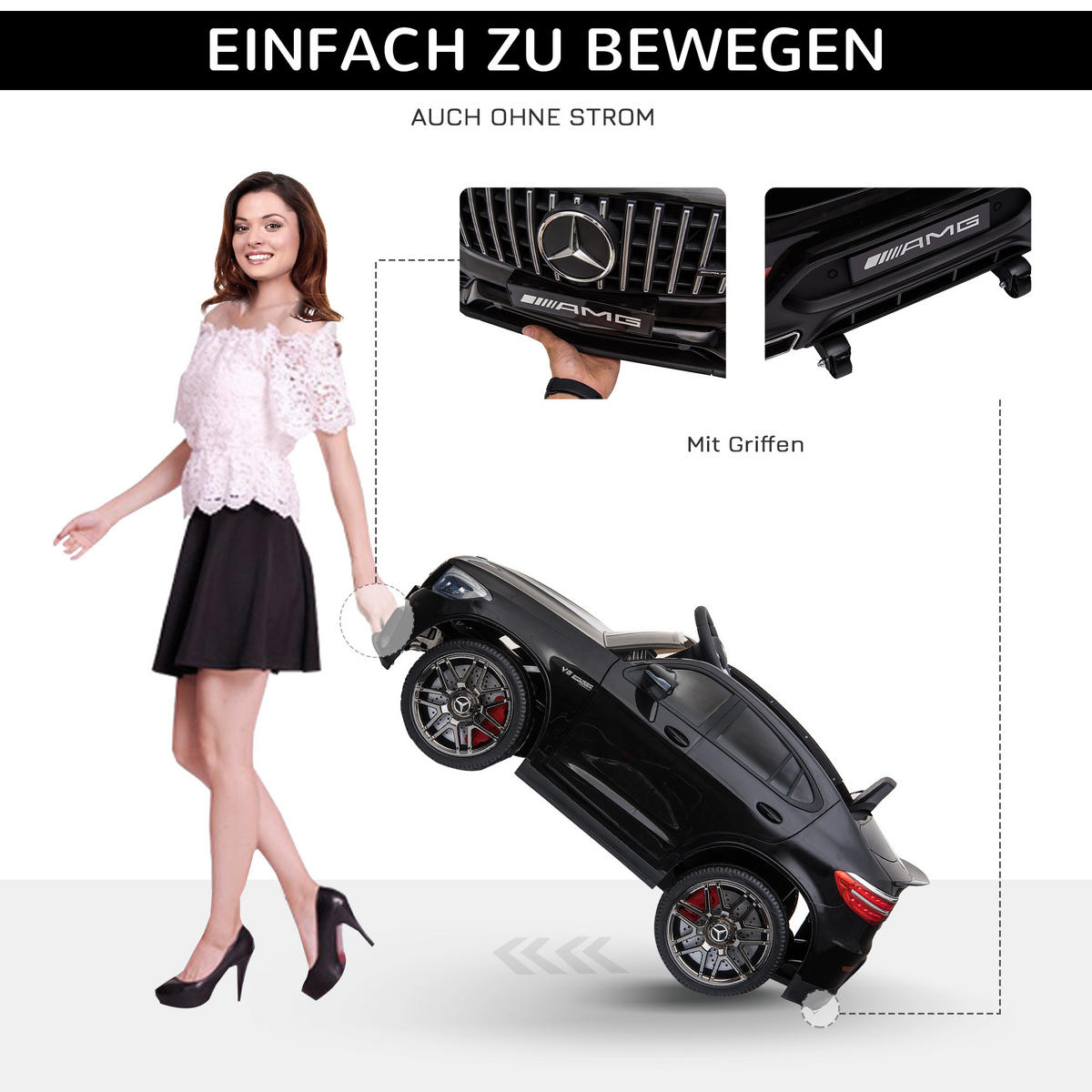 KINDER ELEKTROAUTO, Schwarz/Weiß, PP+ Metall - Schwarz, Kunststoff (115/70/55cm) - HOMCOM