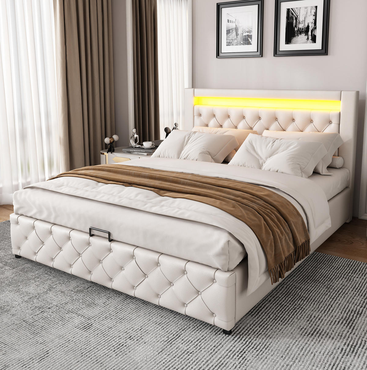 BETT mit Stauraum 140x190 cm PU White - Weiß, Metall (140/190cm) - Meubliv