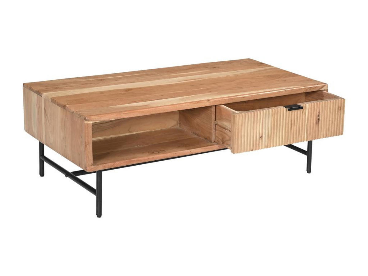 COUCHTISCH mit 2 Schubladen & 2 Ablagefächern - Akazienholz & schwarzes Metall - Holzfarben hell - ALEVIA - Naturfarben, Holz (120/60/40cm) - Vente-Unique