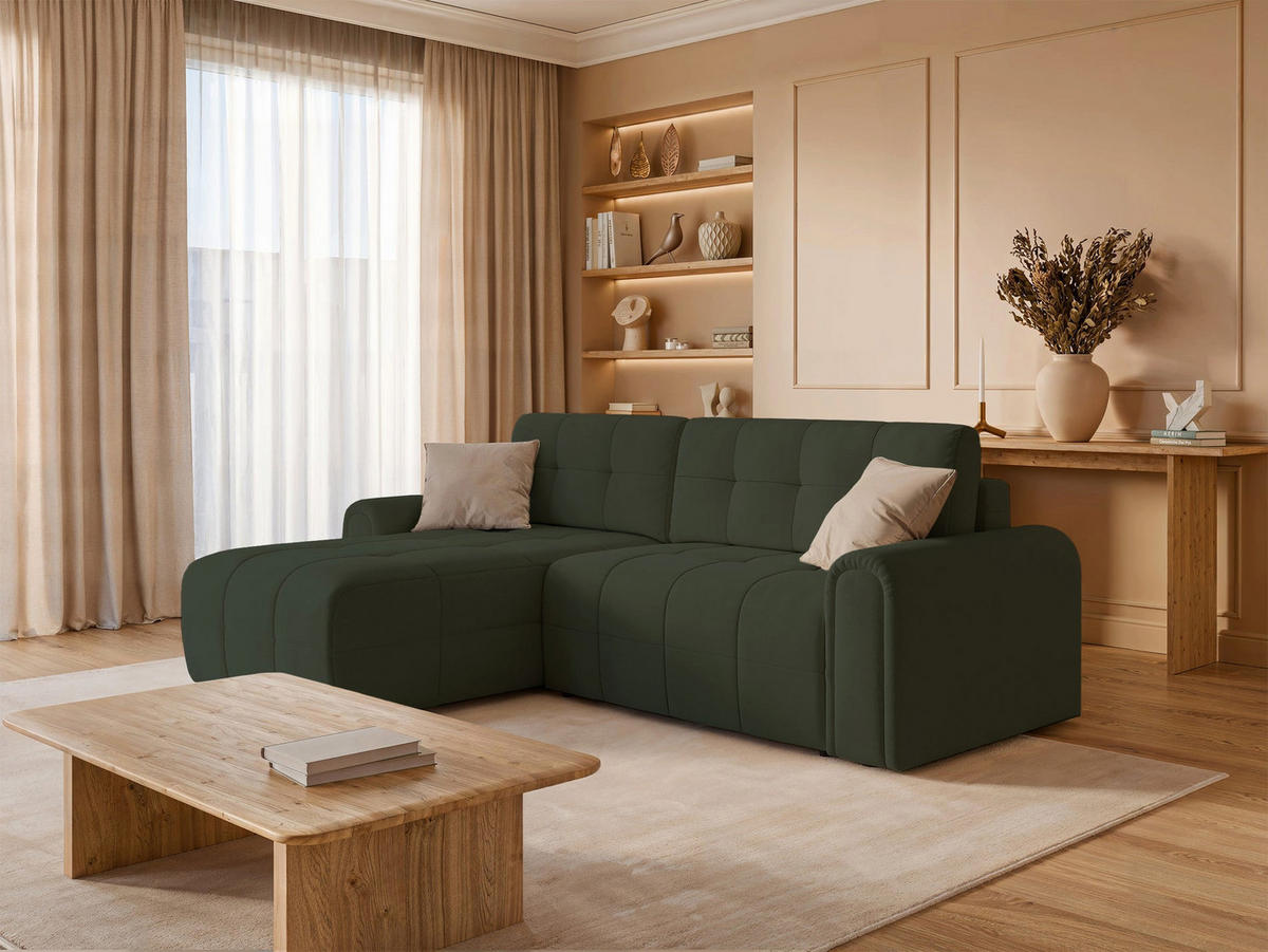 ECKSOFA Simolla Olivgrün links - Schwarz/Olivgrün, Kunststoff/Textil (268/180cm) - Selsey