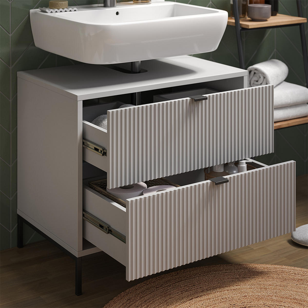 WASCHBECKENUNTERSCHRANK Eliza Grau 70 x 63 cm mit 2 ausziehbaren Schubladen - Grau, Holzwerkstoff (70/63/45.1cm) - Vicco