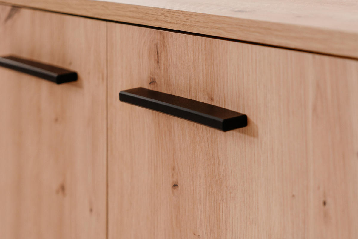 SCHUHSCHRANK Eiche Artisan 100 cm, Schuhkommode aufklappbar mit 12 Fächern - Schwarz/Eiche Artisan, Holzwerkstoff/Kunststoff (100/110/34cm) - Furn.Design