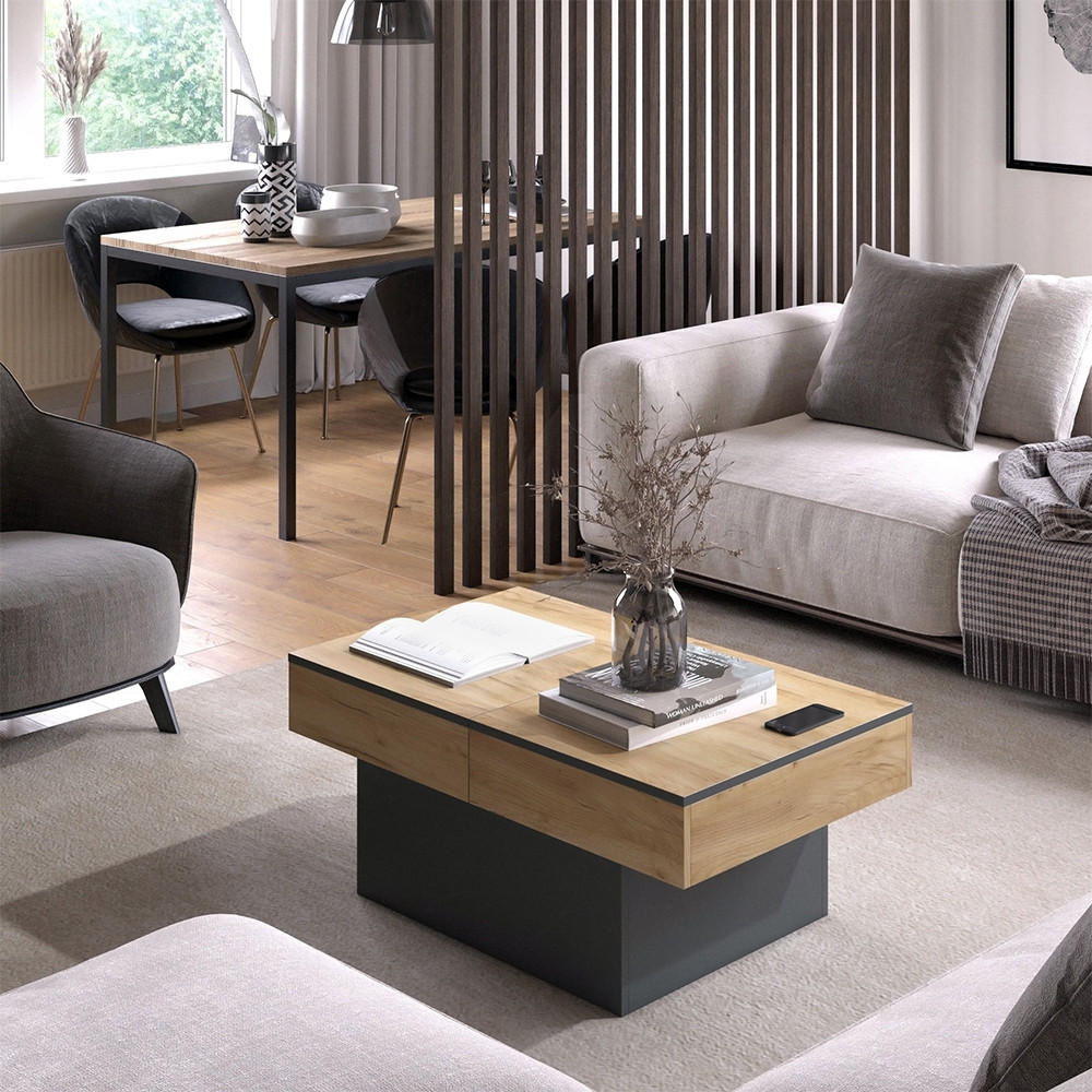 COUCHTISCH Boto Anthrazit/Goldkraft Eiche 95 x 58 cm Ausziehbar - Honigeiche/Anthrazit, Holzwerkstoff (58/95/40cm) - Vicco