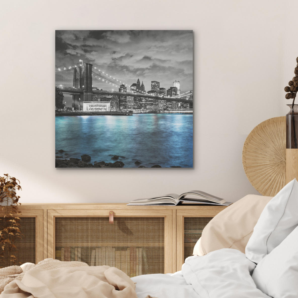 AKUSTIKBILD New York - Skyline - Stadt - Blau Wandbilder 60x60 cm - Blaugrau, Kunststoff (60/60/0.9cm) - MuchoWow