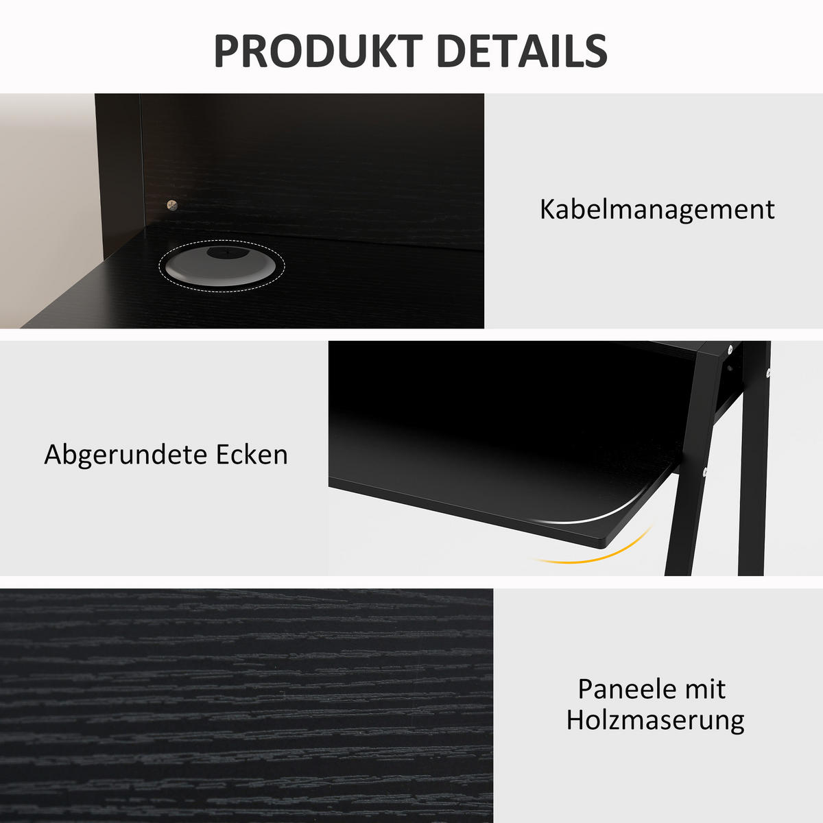 SCHREIBTISCH, MDF, Eisen, Schwarz - Schwarz, Kunststoff (84/45/85cm) - HOMCOM