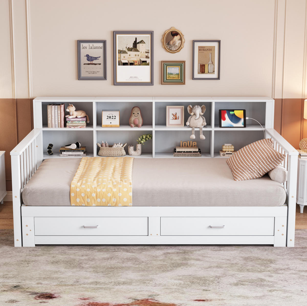 SCHLAFSOFA 90/190 cm ausziehbar mit Steckdose, Stauraum und 2 Schubladen, Weiß - Weiß, Holzwerkstoff (117/80/196.2cm) - Redom