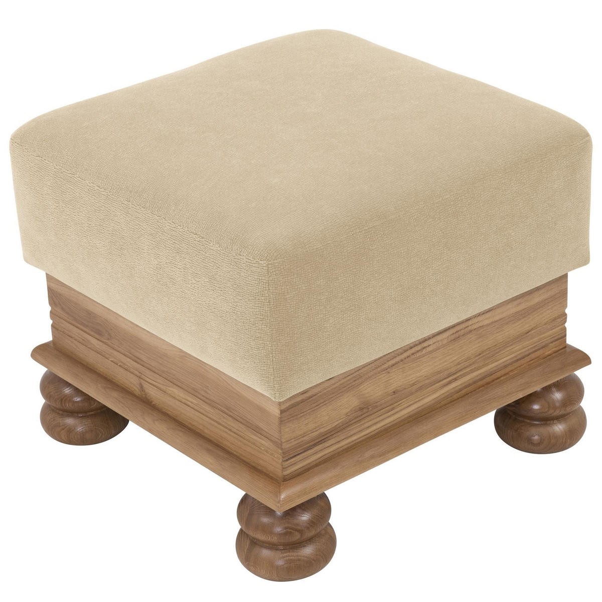 HOCKER Katlin Bezug Flockstoff Eiche rustikal P43 / sand - Sandfarben, Leder (53/45/53cm) - 58aufmkessel