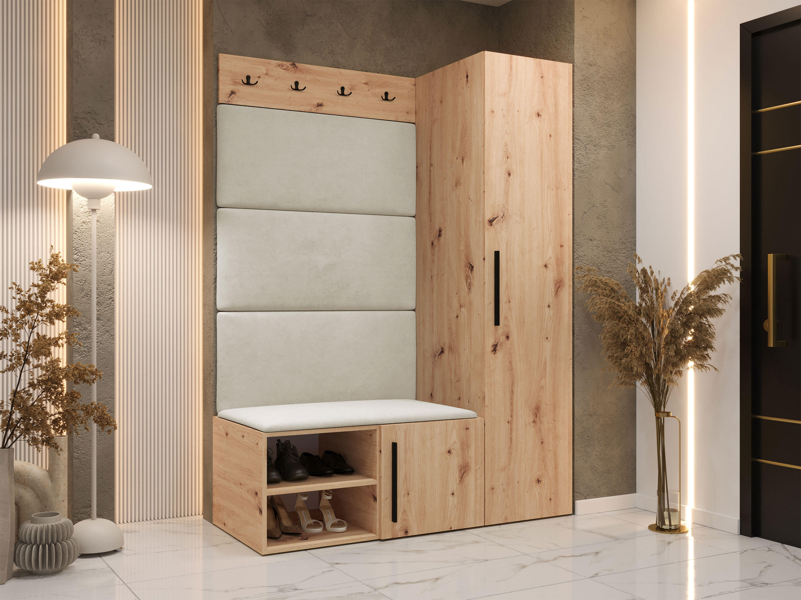 GARDEROBEN-SET Medi II - Beige/Schwarz, Holzwerkstoff/Kunststoff (40/191/50cm) - MIRJAN24