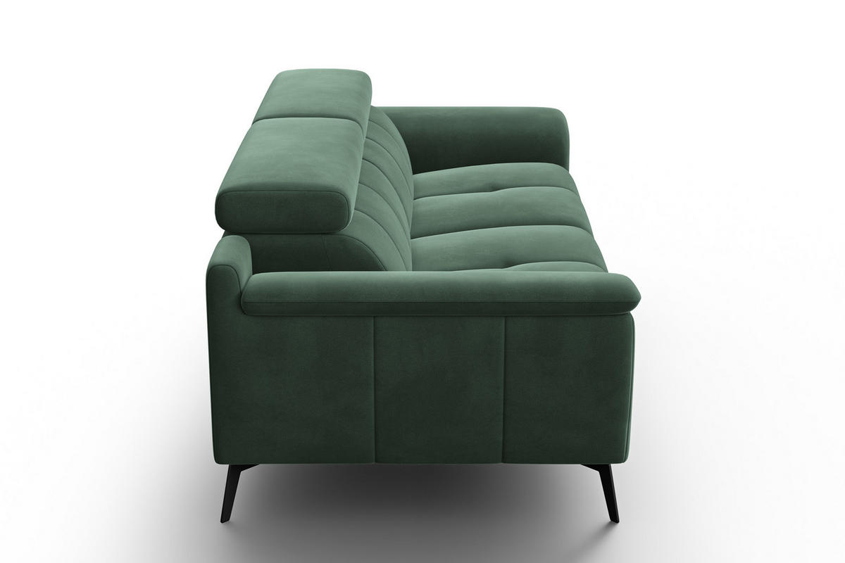 SOFA FIERO 3-Sitzer, Grüner Veloursstoff - Schwarz/Grün, Holz/Textil (212/82/103cm) - Courtois Laville