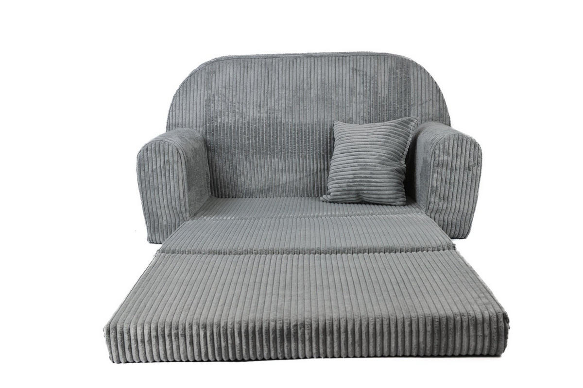 KINDERSOFA MINI aus Kuschel-Cord in Hellgrau - Hellgrau, Textil (78/45/40cm) - Fortisline