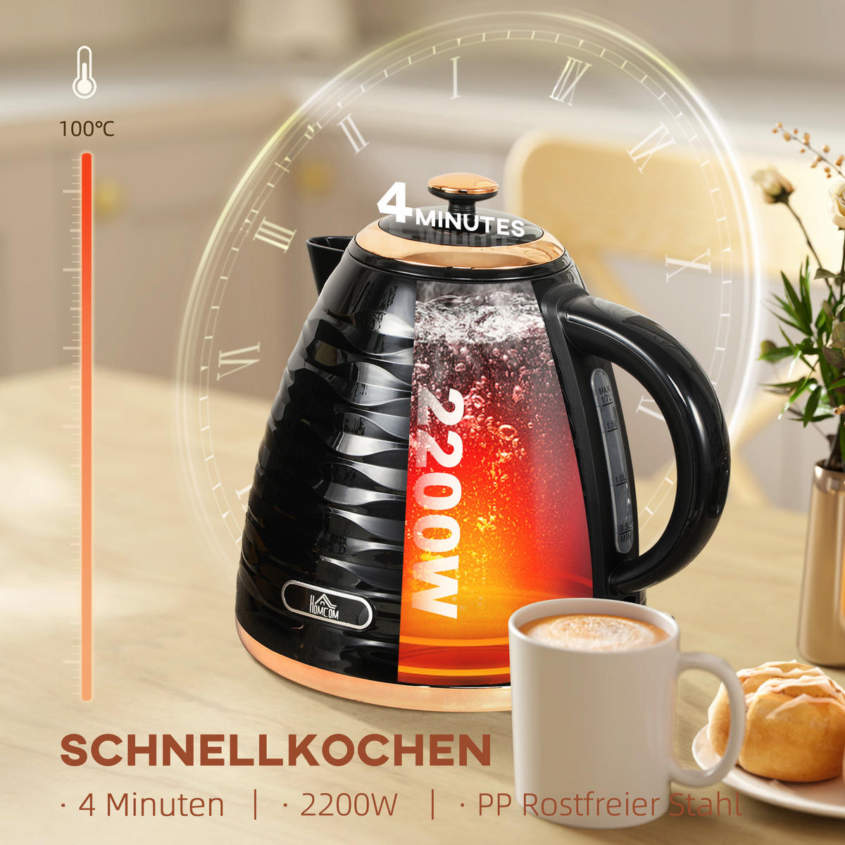 ELEKTRISCHER WASSERKOCHER DE-07956 1,7L mit Schnellkochfunktion - Schwarz, Kunststoff (19.5/23.2/24.1cm) - ComfortXL