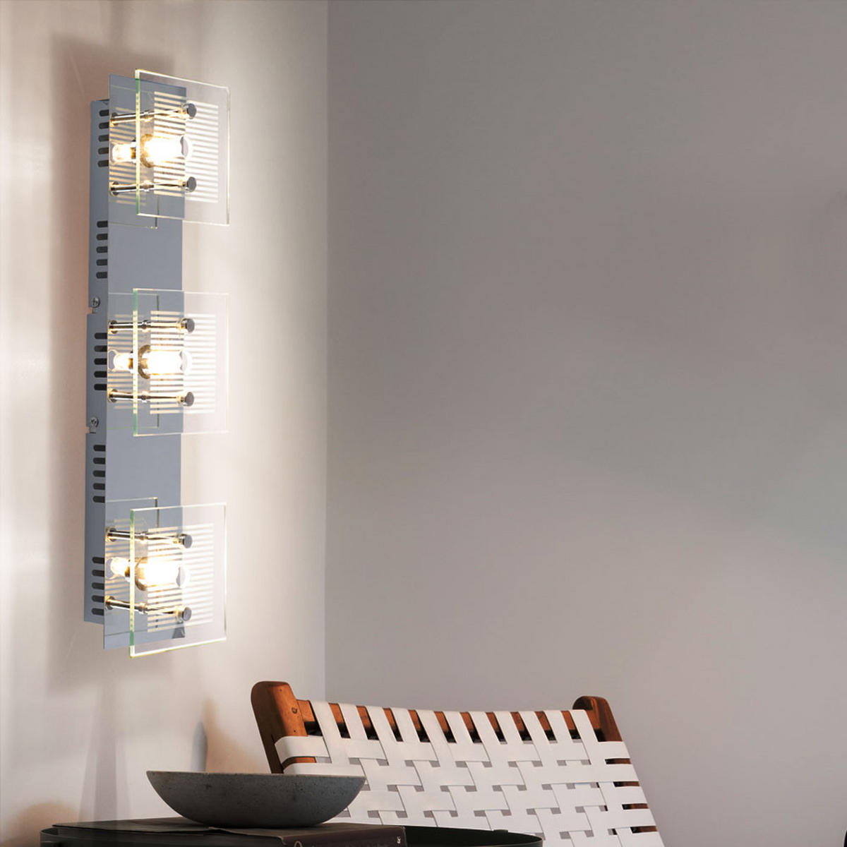 LED WANDLEUCHTE GILMA Chrom Silber Glas 3-flammig 2er Set - Silberfarben, Glas (10/7.5/40cm) - Globo Lighting
