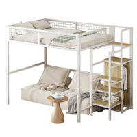 HOCHBETT 140/200 cm Weiß mit Sicherheitsleiter und Kleiderschrank mit Matratze - Weiß, Metall (140/200cm) - OKWISH