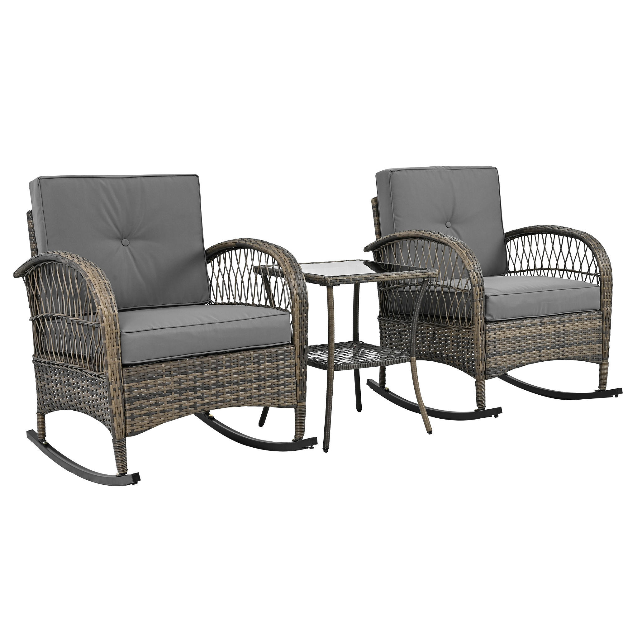 BALKONSET Rattan 3 tlg grau - Grau, Naturmaterialien - Fortuna Lai