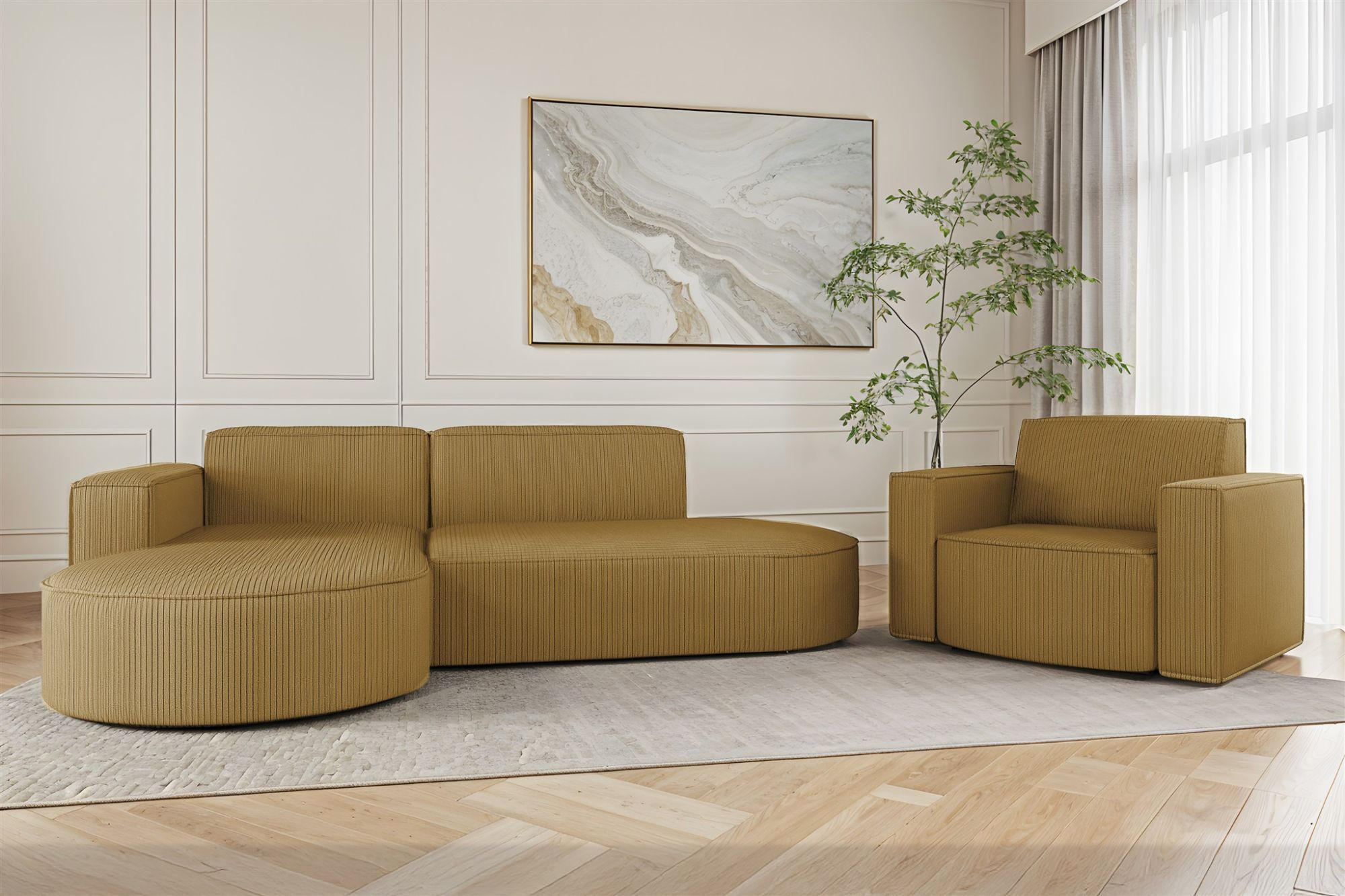 SOFASET Palma In Scala - Gelb, Holzwerkstoff/Textil (236/78/165cm) - Fun Möbel