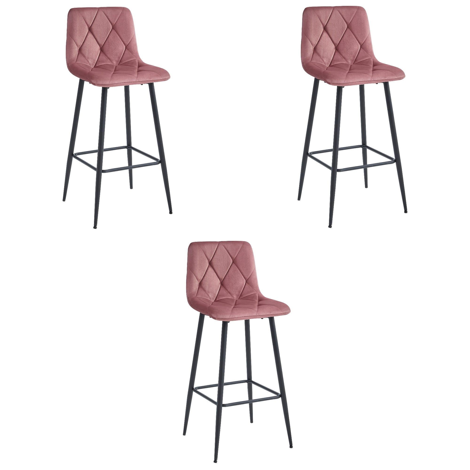 BARHOCKER 3-er Set KODA dunkelrosa Sitz, schwarze Basis - Dunkelrosa/Schwarz, Textil (43.5/104/32.5cm) - Valora