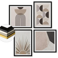 WANDBILDER 4er-Set - 50x50 cm & 40x60 cm Schwarzer Rahmen - Abstrakte beige und braune Formen - Schwarz, Kunststoff (50/50cm) - ArtPrintCave