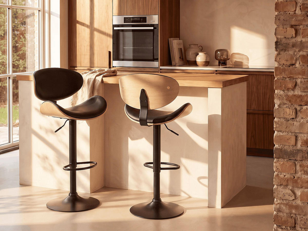 BARHOCKER - 49.5 cm x 46 cm - kunstleder - schwarz, naturfarben hell Montenegro - Schwarz/Naturfarben, Leder (49.5/111/46cm) - Vente-Unique