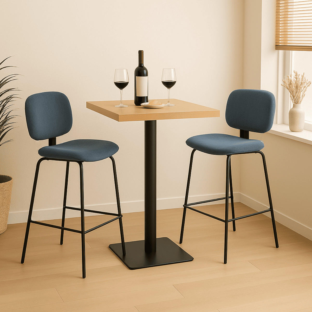 BARHOCKER (Set aus 2) aus Cordstoff mit schwarzen Metallbeinen - arus 44/50/65 cm - Blaugrau, Textil (50/65/44cm) - Calicosy