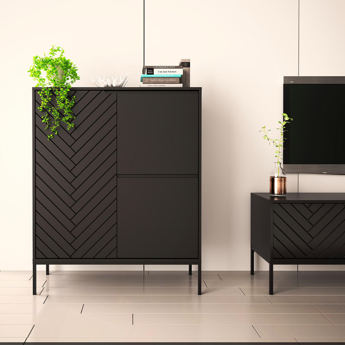 SIDEBOARD Daria Schwarz - Schwarz, Holzwerkstoff (102/145/39cm) - Petits-meubles