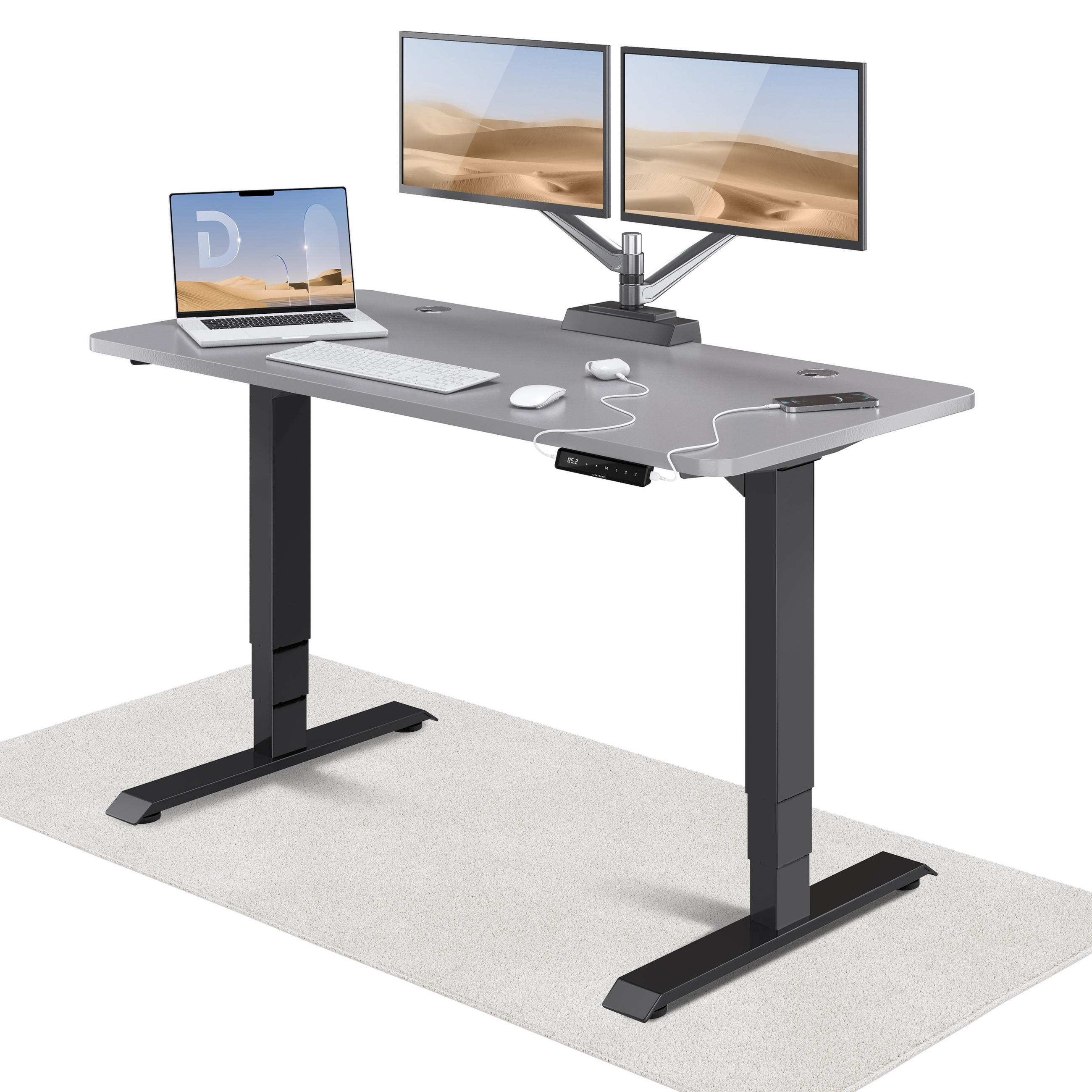 SCHREIBTISCH Elektrisch Höhenverstellbarer HomePro 140x70cm Schwarz/Grau mit Memory-Funktion, Anti-Kollisions Technologie - Schwarz/Grau, Holzwerkstoff (70/140/62cm) - Desktronic